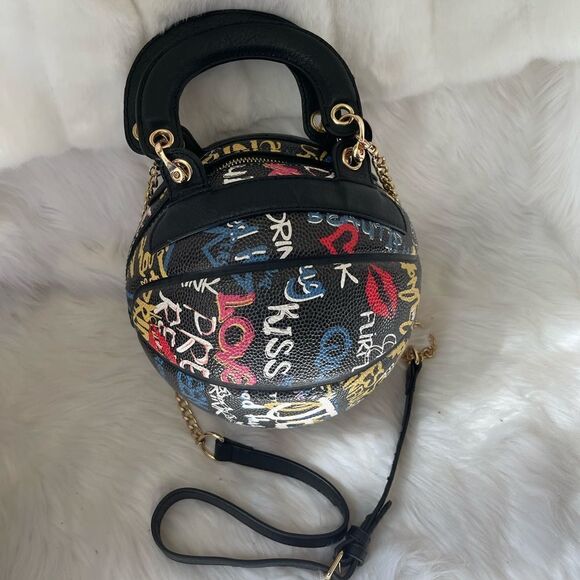 Graffiti multi basket ball detachable crossbody bag with black double ha… - Picture 1 of 11